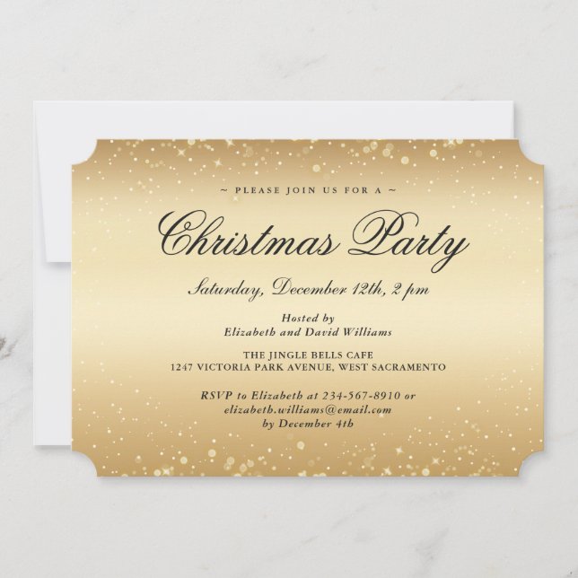 Invitation Élégante Gold Snowflakes Noël Fête de Noël (Devant)