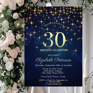 Invitation Elégante Gold Stars Marine Blue 30e anniversaire f