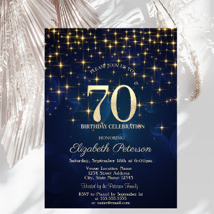 Invitation Elégante Gold Stars Marine Blue 70e anniversaire f