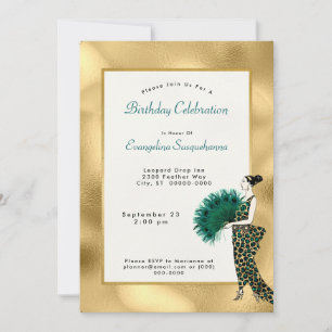 Invitation Elégante Gold Turquoise Art déco Lady Photo Annive