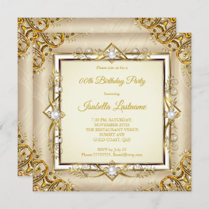 Invitation Elégante Gold White Beige Pearl Anniversaire