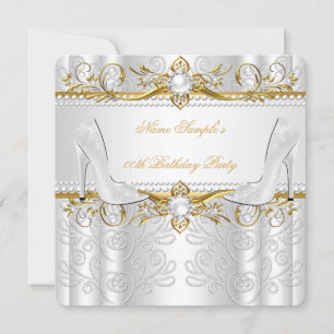 Invitation Elégante Gold White Pearl Diamond High Heels Party