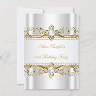 Invitation Elégante Gold White Pearl Soie fête d'anniversaire