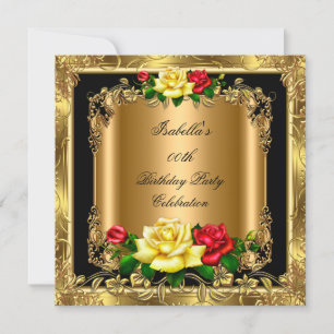 Invitation Elégante Golden Red Yellow Roses fête d'anniversai