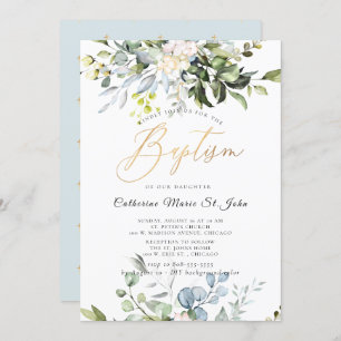 Invitation Elégante gomme bleue Dusty Eucalyptus Faux Gold