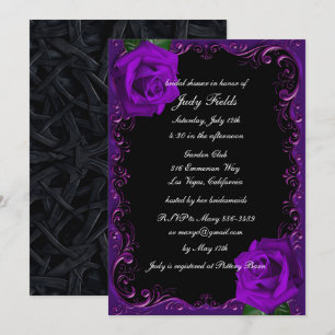 Invitation Élégante Goth Purple Rose Fête des mariées