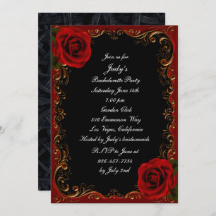 Invitation Élégante Goth Red Roses Bachelorette Party