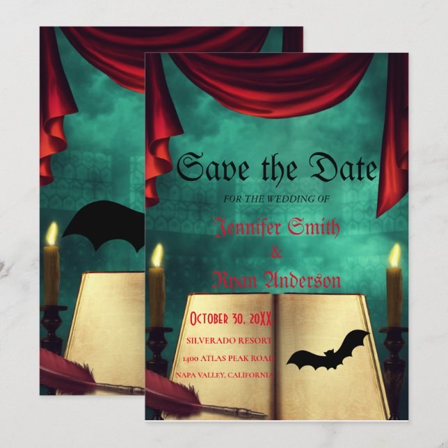 Invitation élégante gothique de mariage pour sauve (Devant / Derrière)