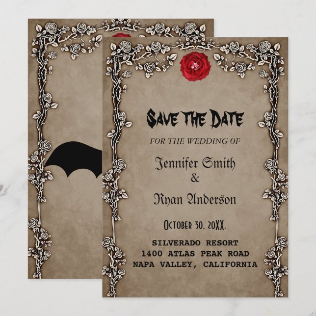 Invitation élégante gothique pour mariage à conser (Devant / Derrière)