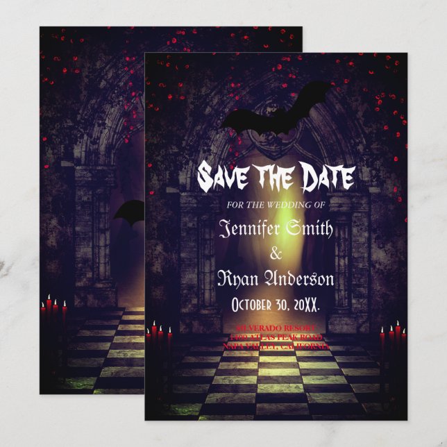 Invitation élégante gothique pour mariage à reteni (Devant / Derrière)