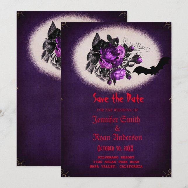 Invitation élégante gothique pour mariage à reteni (Devant / Derrière)