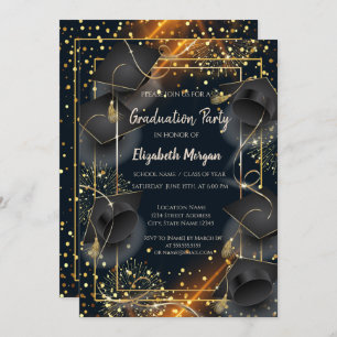 Invitation Élégante Graduation Caps Dots Graduation Party