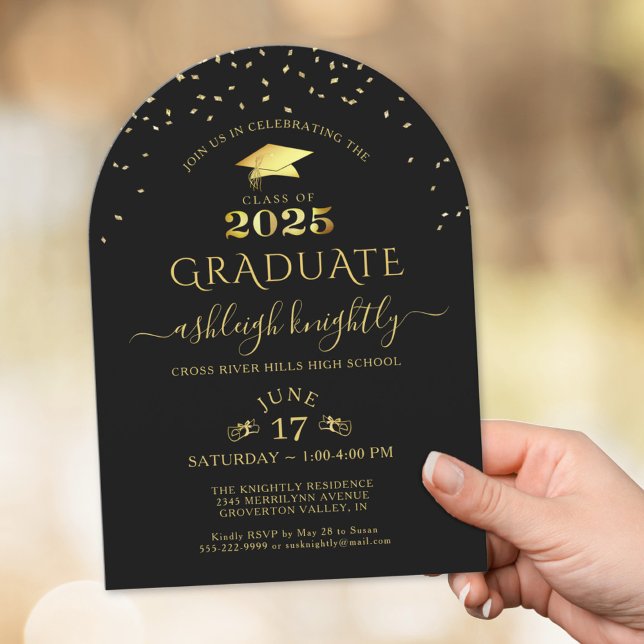 Invitation Élégante Graduation Faux Metallic Gold 2025 (Créateur téléchargé)
