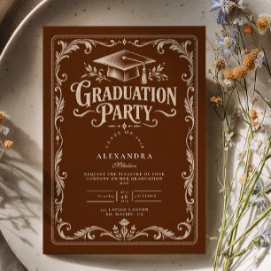 Invitation Élégante graduation occidentale brun ivoire