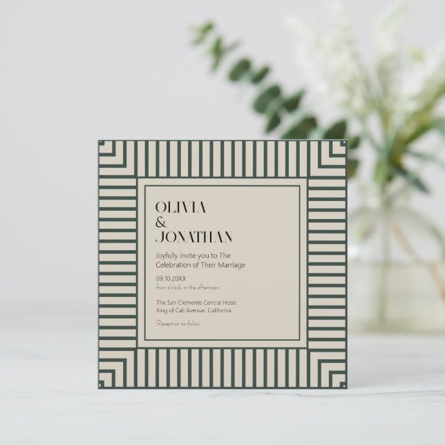 Invitation Elégante Grandes Vertes Simple Mariage (Debout devant)