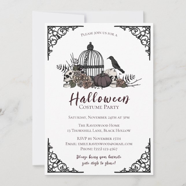 Invitation Élégante Halloween foncé Adulte Costume Party (Devant)