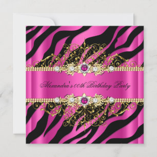 Invitation Elégante Hot Pink Gold Black Zebra fête d'annivers