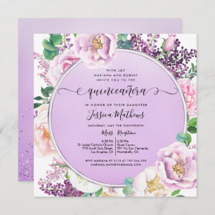 Invitation Élégante huile violette, aquarelle florale Quincea