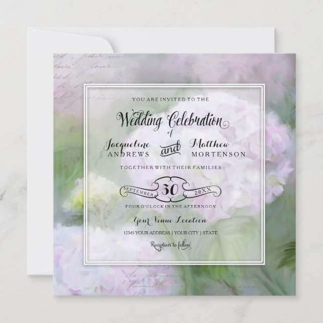 Invitation Élégante Hydrangea Garden Floral Script Typographi (Devant)