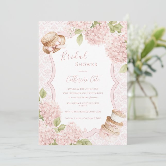 Invitation Élégante Hydrangea Rose Florale Mariage Vintage (Debout devant)