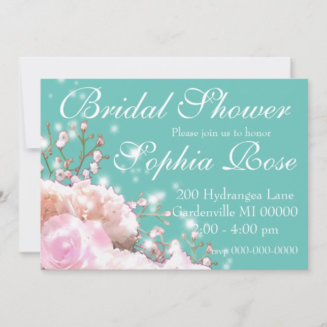 Invitation Elégante hydrangée blanche fleurie comme douche nu (Devant)