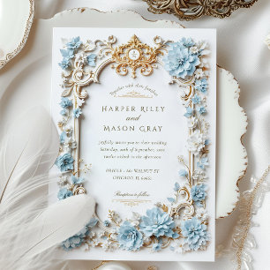 Invitation Elégante Hydrangée Bleue Dusty Faux Embossée