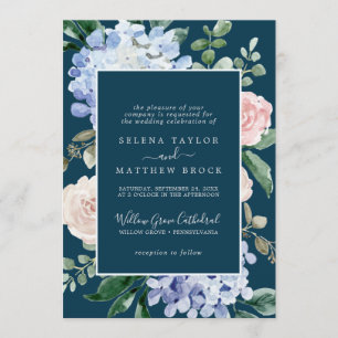 Invitation Elégante Hydrangée Bleue   Mariage officiel de la 