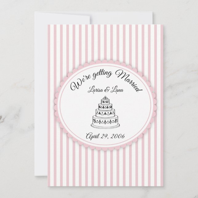Invitation Élégante illustration de gâteau de mariage rayé ro (Devant)