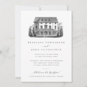 Invitation Élégante Illustration de Villa Française pour Mari