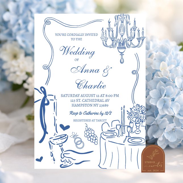 Invitation Élégante Illustration Dessinée à la Main Mariage (Créateur téléchargé)
