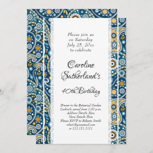 Invitation Élégante impression turquoise paisley fête d'anniv
