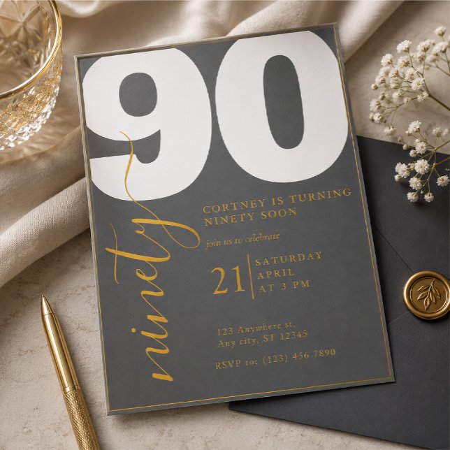 Invitation élégante imprimée pour 90e anniversaire (Créateur téléchargé)
