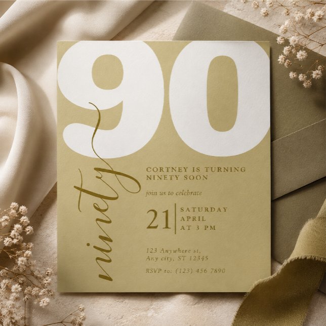Invitation élégante imprimée pour 90e anniversaire (Créateur téléchargé)