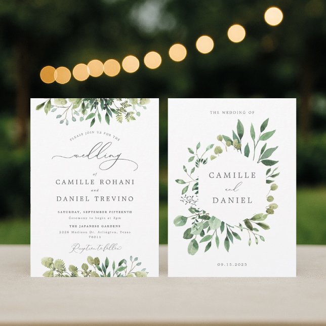 Invitation Elegante Invitación a la Boda Verde con Botánica (Créateur téléchargé)
