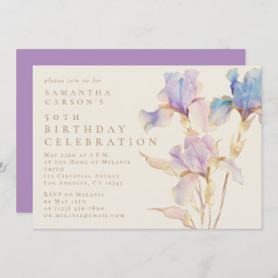Invitation Elégante Iris Floral Aquarelle fête d'anniversaire