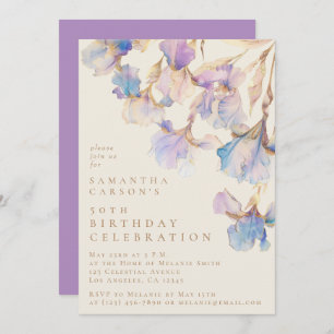 Invitation Elégante Iris Floral Aquarelle fête d'anniversaire