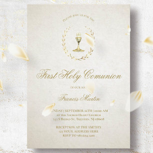 Invitation élégante ivoire beige Première communion sainte