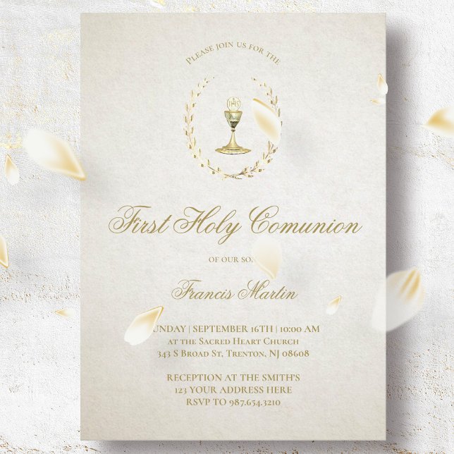Invitation élégante ivoire beige Première communion sainte (Créateur téléchargé)