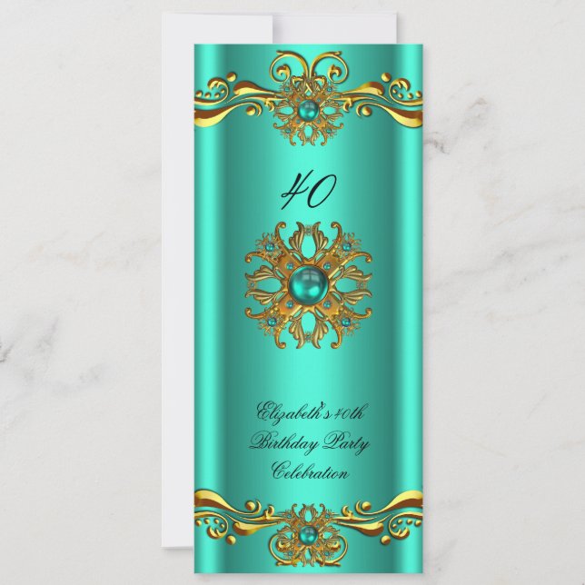 Invitation Elégante Jade Green Jewel Gold fête d'anniversaire (Devant)