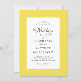 Invitation Elégante Jaune & Blanc Mariage Calligraphie modern