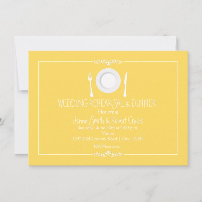 Invitation élégante jaune pour dîner de répétition (Devant)