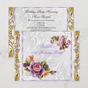 Invitation Elégante Jolie Rose Rose Blanc Anniversaire