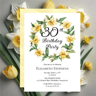 Invitation Élégante jonquille jaune 30e anniversaire floral