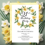 Invitation Élégante jonquille jaune Floral 21e anniversaire<br><div class="desc">Design floral élégant de jonquilles jaunes "fête du 21e anniversaire" avec cadre de couronne fleurie de jonquilles.</div>