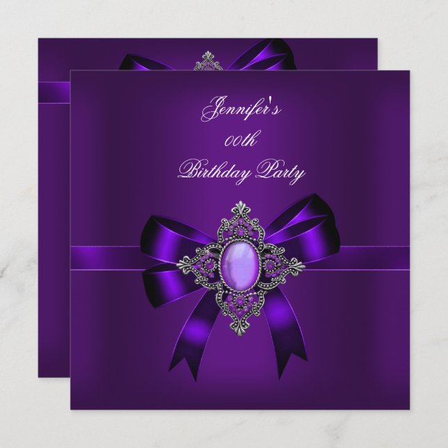 Invitation Élégante Joyau pourpre Bow fête d'anniversaire (Devant / Derrière)