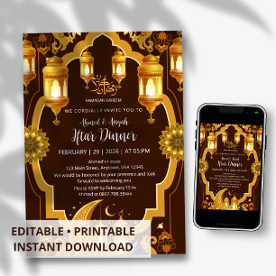 Invitation Élégante lanterne dorée et croissant de lune Ramad