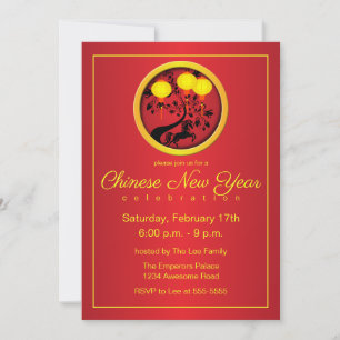 Invitation Élégante lanternes d'or du Nouvel An chinois