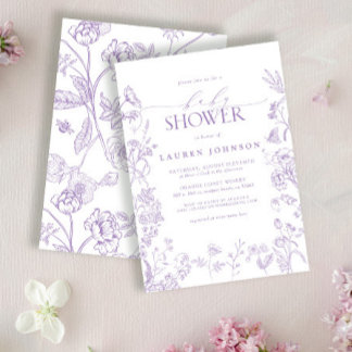 Invitation Élégante Lavande Baby shower Floral Victorien