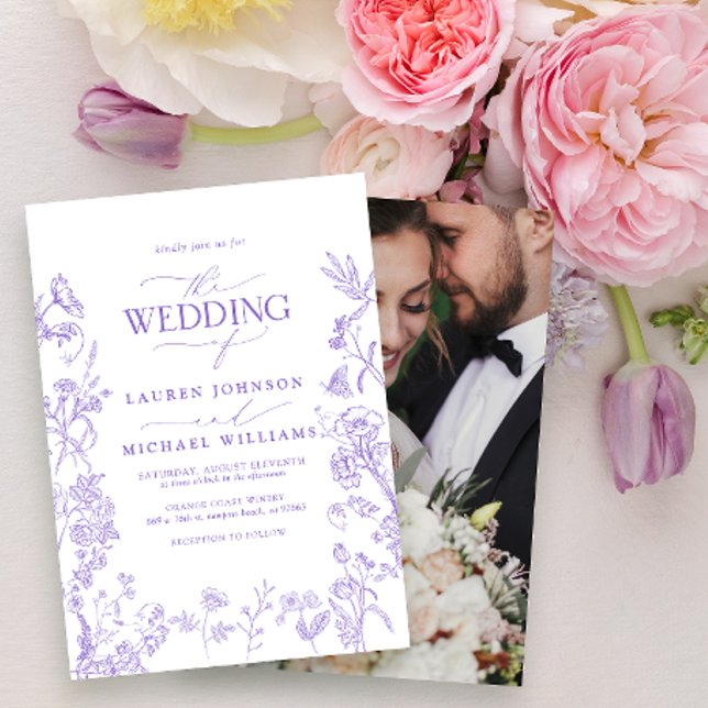 Invitation Élégante Lavande Chinoiserie Floral Photo Mariage (Créateur téléchargé)