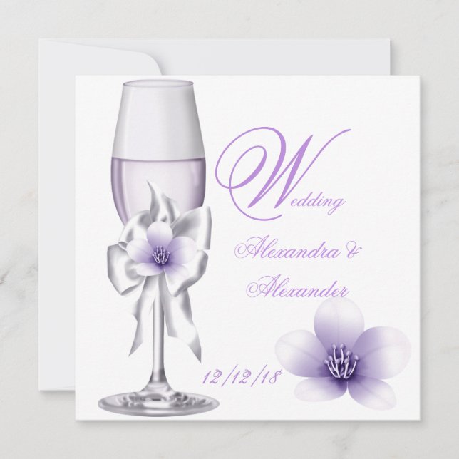Invitation Élégante Lavande de mariage violet Lilac AB (Devant)